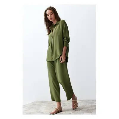 Trendyol Khaki Woven Buttoned Blouse-Pants Set