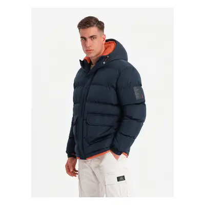 Ombre Warm men's sports jacket with double hood - navy blue