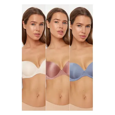 Trendyol Brown-Multicolored 3-Pack Polyamide String Strap Push Up T-Shirt Bra Knitted Bra