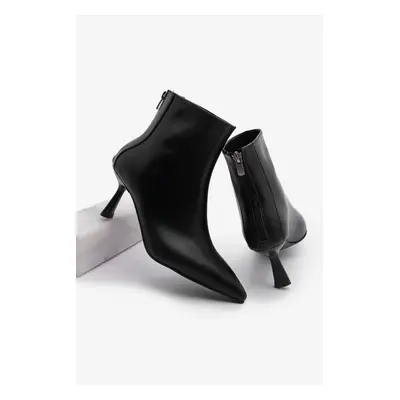 Marjin Women's Heeled Boots & Booties Pointed Toe Goblet Heels Zippered Back Tisa Black.