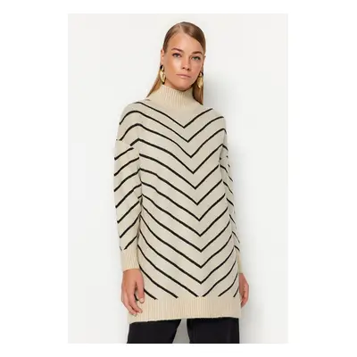 Trendyol Stone Striped High Collar Knitwear Sweater