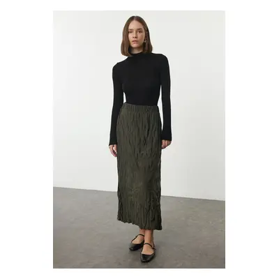 Trendyol Khaki Wrinkled Pleat Detailed Maxi Flexible Knitted Skirt