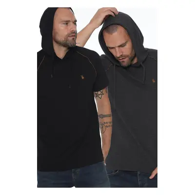 DOUBLE SET T8570 DEWBERRY HOODED MEN'S T-SHIRT-BLACK-ANTHRACITE