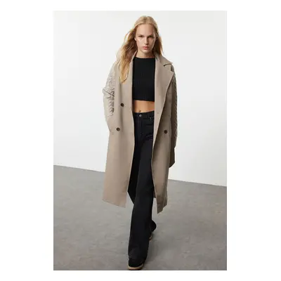 Trendyol Beige Sleeves Knitwear Detailed Regular Long Trench Coat