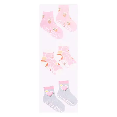 Yoclub Kids's Girls' Cotton Socks Anti Slip ABS Patterns Colours 3-pack SKA-0109G-AA3A-004