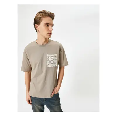 Koton Crew Neck T-Shirt Pocket Detail Embroidered Short Sleeve