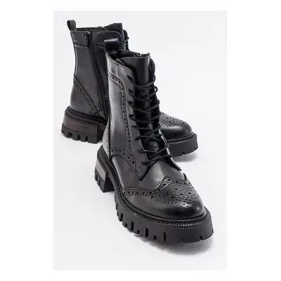 LuviShoes Women's CORALO Black Lace up Boots