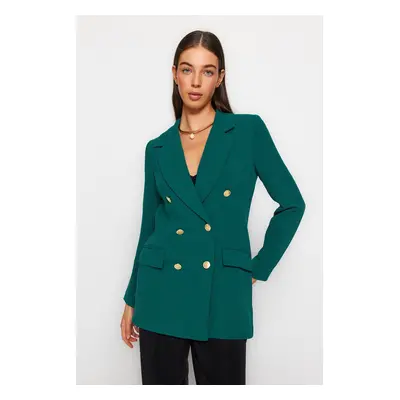 Trendyol Emerald Green Oversize Lined Double Breasted Closure Woven Blazer Jacket