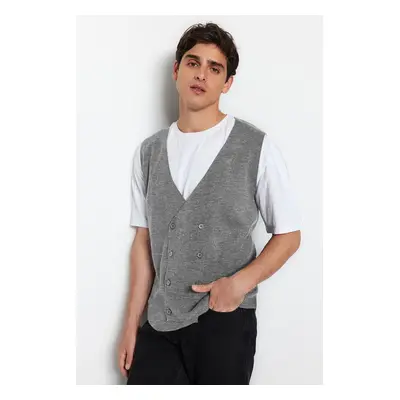 Trendyol Gray FL Men's Slim V-Neck Plain Knitwear Vest