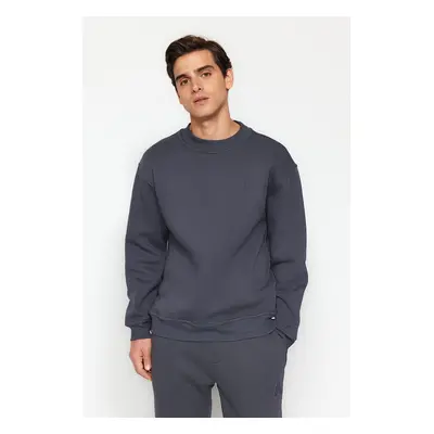 Trendyol Anthracite Oversize/Wide Cut Half Turtleneck Letter Embroidered Sweatshirt with Polar F