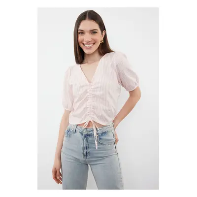 Trendyol Powder Gathered Gingham Woven Blouse