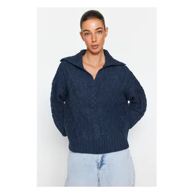 Trendyol Blue Soft Textured Thick Knit Detail Knitwear Sweater