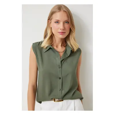 Happiness İstanbul Women's Khaki Sleeveless Viscose Shirt