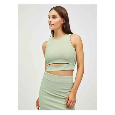 Světle zelený crop top s průstřihem Pieces Sara - Dámské