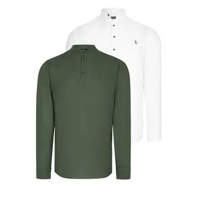 DOUBLE SET G783 DEWBERRY JUDGE COLLAR SHIRT-WHITE-KHAKI