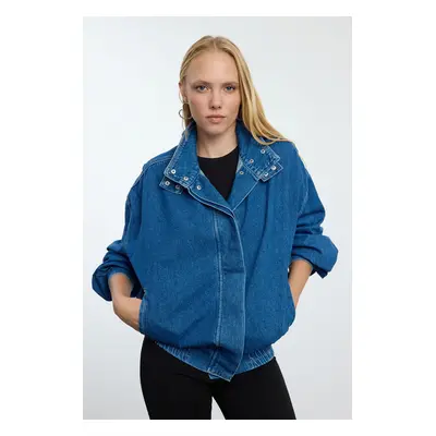 Trendyol Blue Oversize Bomber Denim Jacket