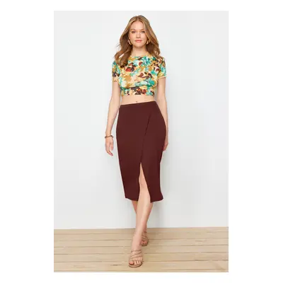 Trendyol Multi-Colored Printed Flexible, Fitted and Midi Length Knitted Blouse and Skirt Top and