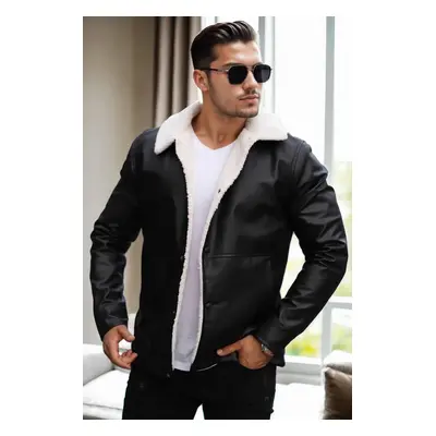 70670 Dewberry Furry Black PU Jacket-BLACK