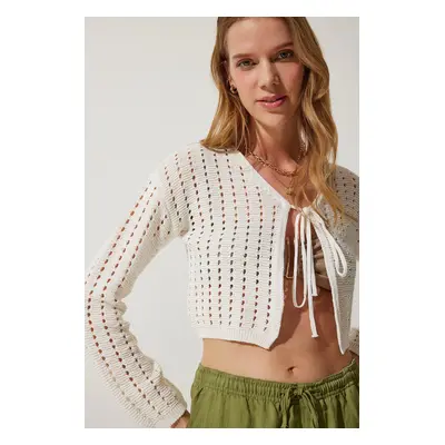 Happiness İstanbul Women's Ecru Openwork Knitwear Bolero Cardigan