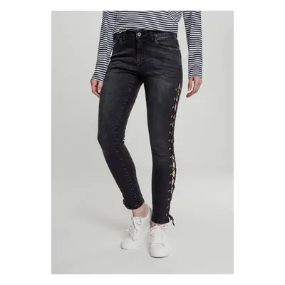 Dámské džínové kalhoty Lace Up Skinny Pants - černé