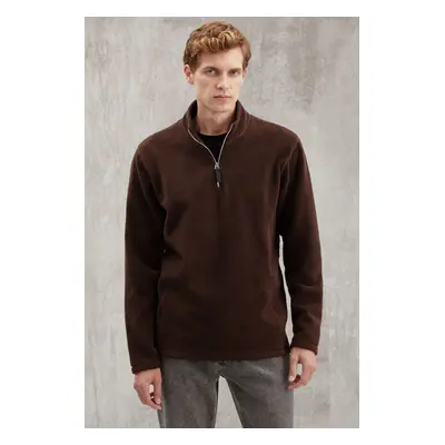 GRIMELANGE Hayes Men's Fleece Half Zipper Leather Accessories Thick Textured Comfort Fit Bitter 