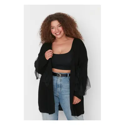 Trendyol Curve Black Tulle Detailed Knitwear Cardigan