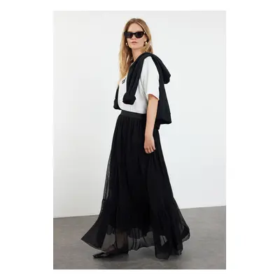 Trendyol Black Lined Woven Skirt