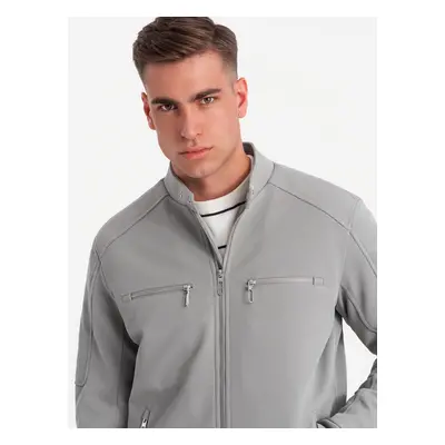 Ombre Men's biker jacket with pockets and collar - grey