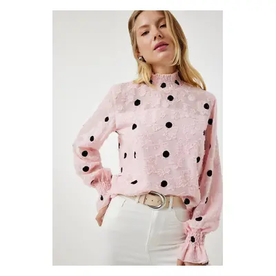 Happiness İstanbul Women's Candy Pink Marked Polka Dot Woven Blouse