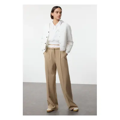 Trendyol Mink Elastic Waist Detail Wide Leg Fabric Trousers