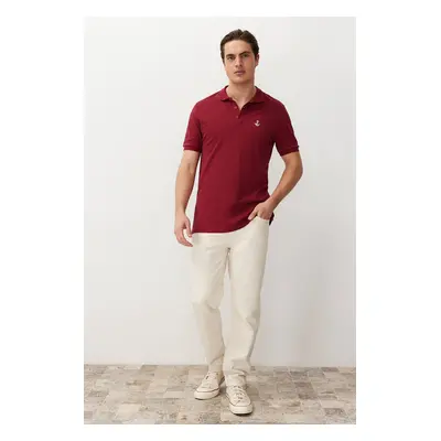 Trendyol Claret Red Regular/Normal Cut 100% Cotton Embroidered Polo Neck T-shirt