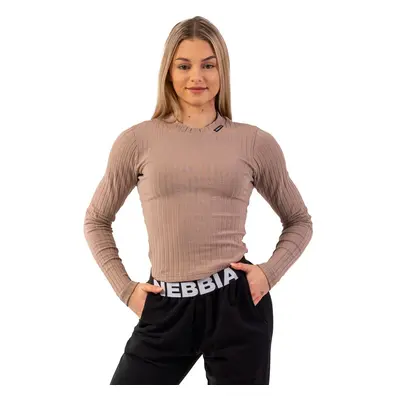 Dámské tričko Nebbia Organic Cotton Ribbed Long Sleeve Top brown