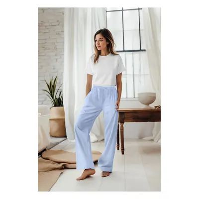 Trendyol Blue Cotton Elastic and Label Detailed Woven Pajama Bottoms