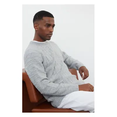 Trendyol Gray Regular Crew Neck Textured Knitwear Sweater