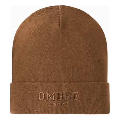 Ombre Men's knitted beanie with embroidered inscription - brown