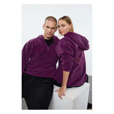 Trendyol Purple Unisex Oversize/Wide Cut Hooded Anti-Pilling Warm/Fleece Sweatshirt