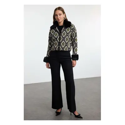 Trendyol Black Detachable Faux Für Glittery Knitted Cardigan