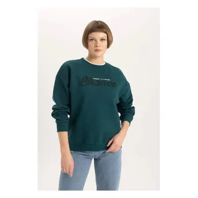 DEFACTO Relax Fit Crew Neck Printed Thick Sweatshirt