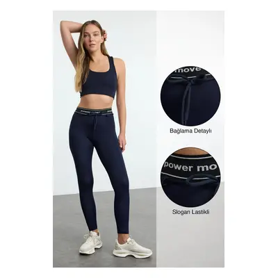 Trendyol Black Tie and Slogan Elastic Detailed Full Length Knitted Sports Leggings