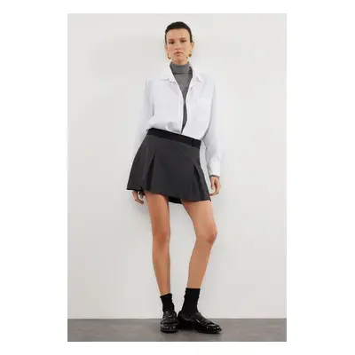 Trendyol Anthracite Mini Double Pleated Woven Shorts Skirt