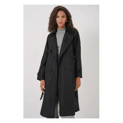 Bigdart Double Breasted Collar Trench Coat - Black