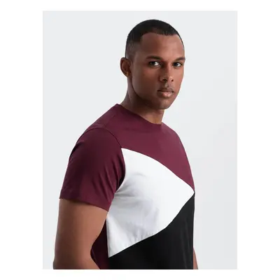 Ombre Men's cotton tricolor t-shirt - maroon and black