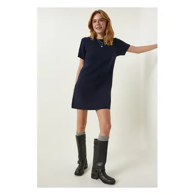 Happiness İstanbul Navy Blue Soft Textured Mini Knitwear Dress