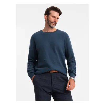 Ombre Men's RELAXED FIT knitted diamond-knit sweater - navy blue