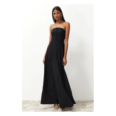 Trendyol Black A-Line Buttoned Woven Long Evening Dress