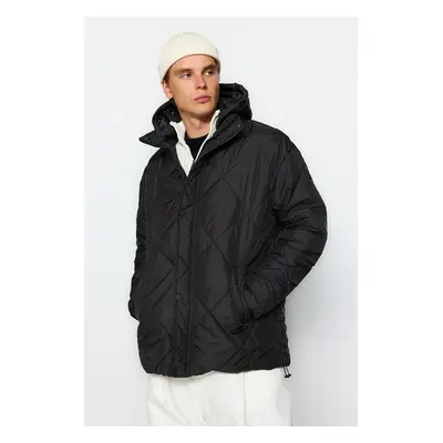 Trendyol Black Oversize Fit Hooded Water and Wind Resistant Lightweight Quilted Coat