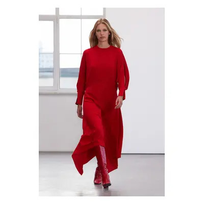 Trendyol Limited Edition Red Waist Open Crepe Fabric Midi Woven Dress