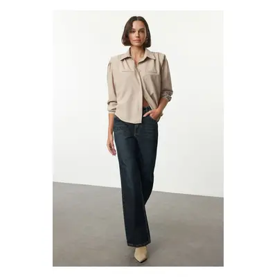 Trendyol Beige Wadding Detailed Oversize Wide Fit Shirt