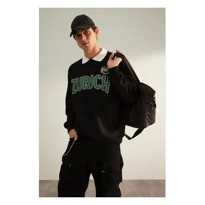 Trendyol Limited Edition Black Oversize/Wide Cut Printed Fleece Inside/Warm Sweatshirt