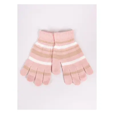 Yoclub Kids's Girls' Five-Finger Striped Gloves RED-0118G-AA50-006